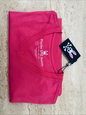 Psycho Bunny V-Neck Tee in Hot Pink